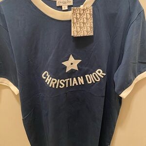 Dior Blue and White Short Sleeve Tee